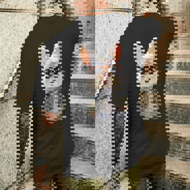 サングラスをかけたうさぎ 茶色のうさぎ かわいいうさぎ メンズTシャツ バックプリント 彼への贈り物