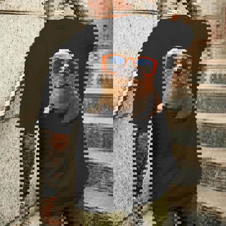 サングラスをかけたアザラシ かわいいアザラシ メンズTシャツ バックプリント 彼への贈り物