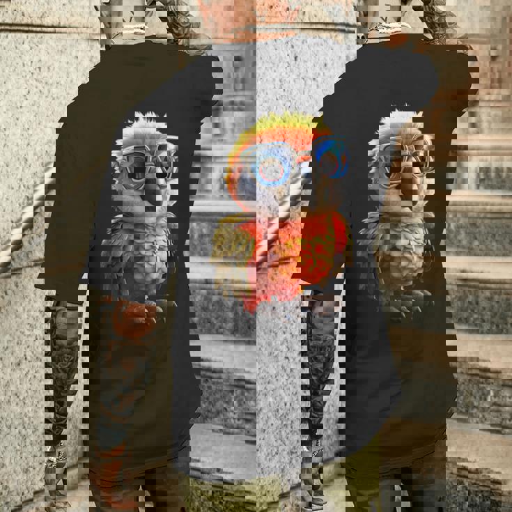 サングラスをかけたインコ コンゴウインコ オカメインコ かわいいインコ メンズTシャツ バックプリント 彼への贈り物