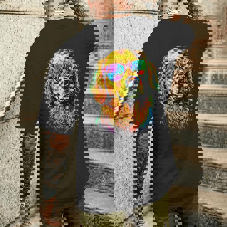 サングラスをかけたゴールデン・レトリーバー 犬が大好き メンズTシャツ バックプリント 彼への贈り物