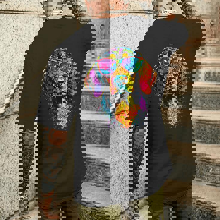 サングラスをかけたビーグル ビーグル子犬 かわいい イングリッシュビーグル メンズTシャツ バックプリント 彼への贈り物