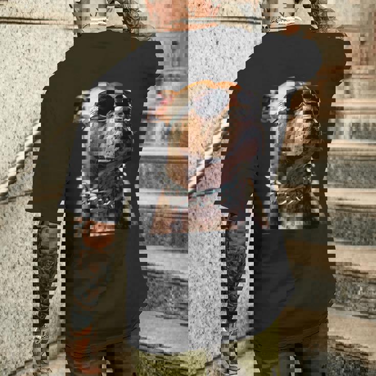 サングラスをかけたピットブル アメリカン・ピット・ブル・テリア メンズTシャツ バックプリント 彼への贈り物