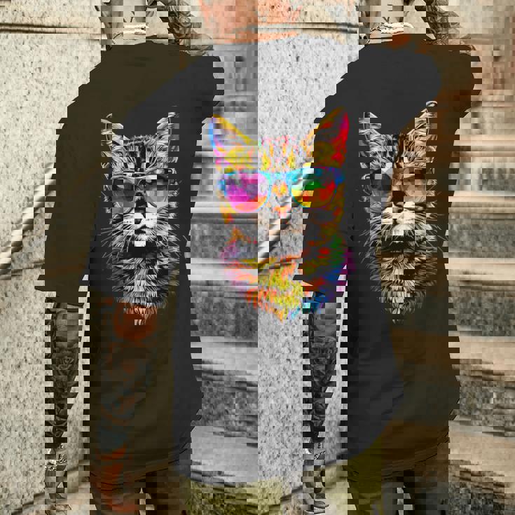 サングラスをかけたベンガル猫 レオパデット かわいいベンガル猫 メンズTシャツ バックプリント 彼への贈り物