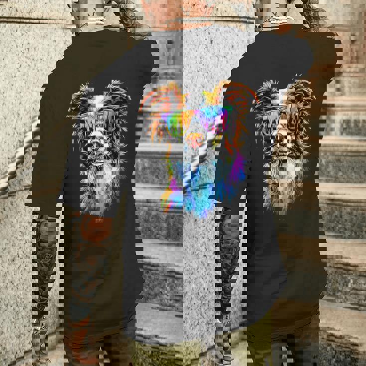 サングラスをかけたボーダーコリー 子犬 かわいいボーダーコリー メンズTシャツ バックプリント 彼への贈り物