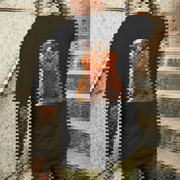 サングラスをかけたマーモット 齧歯類 地リス マーモット メンズTシャツ バックプリント 彼への贈り物