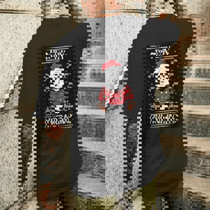 サンタ帽子付きパンダ 醜いクリスマス X-Mas メンズTシャツ バックプリント 彼への贈り物