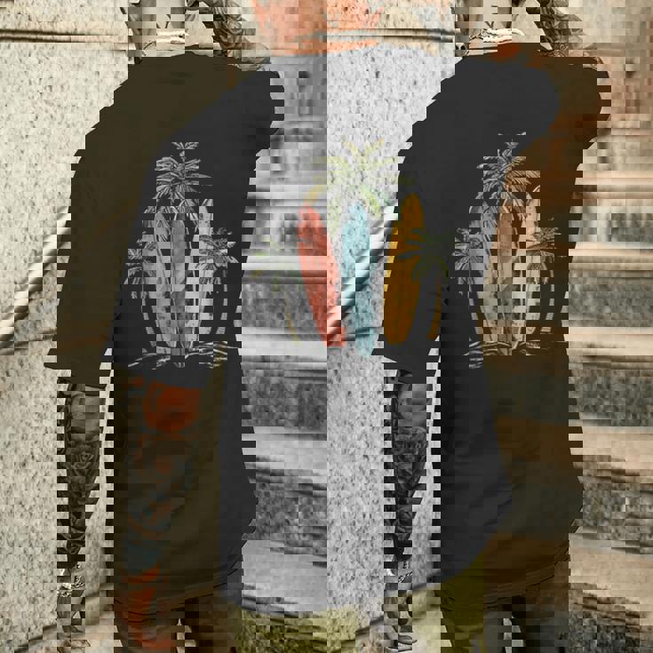 サーファー ヴィンテージ サーフボード ヤシの木 ビーチ サーフィン メンズTシャツ バックプリント 彼への贈り物