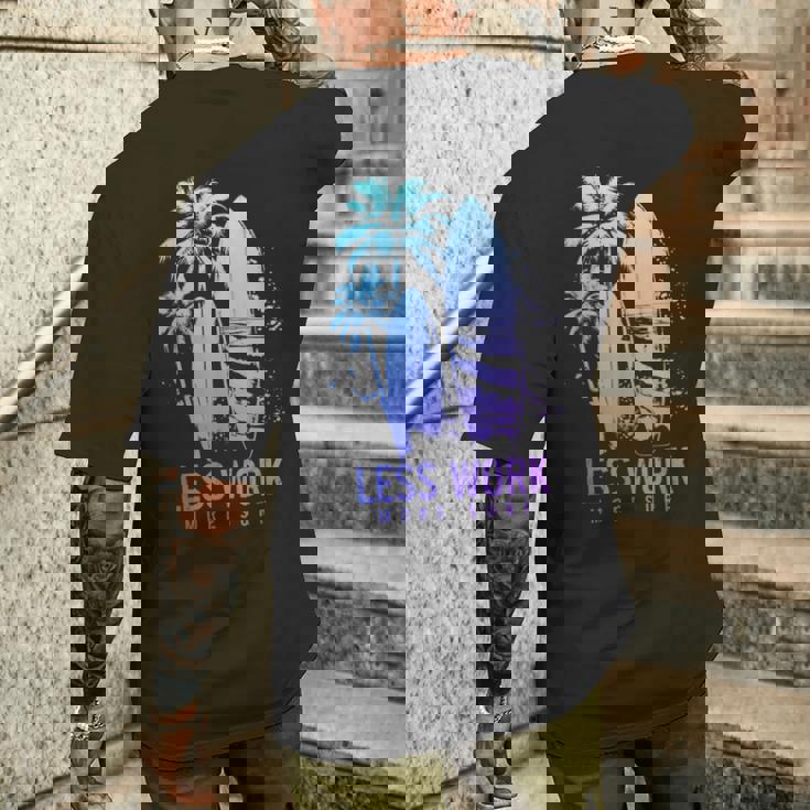 サーフィン ヴィンテージ サーフボード ヤシの木 ビーチ 面白い サーファー メンズTシャツ バックプリント 彼への贈り物