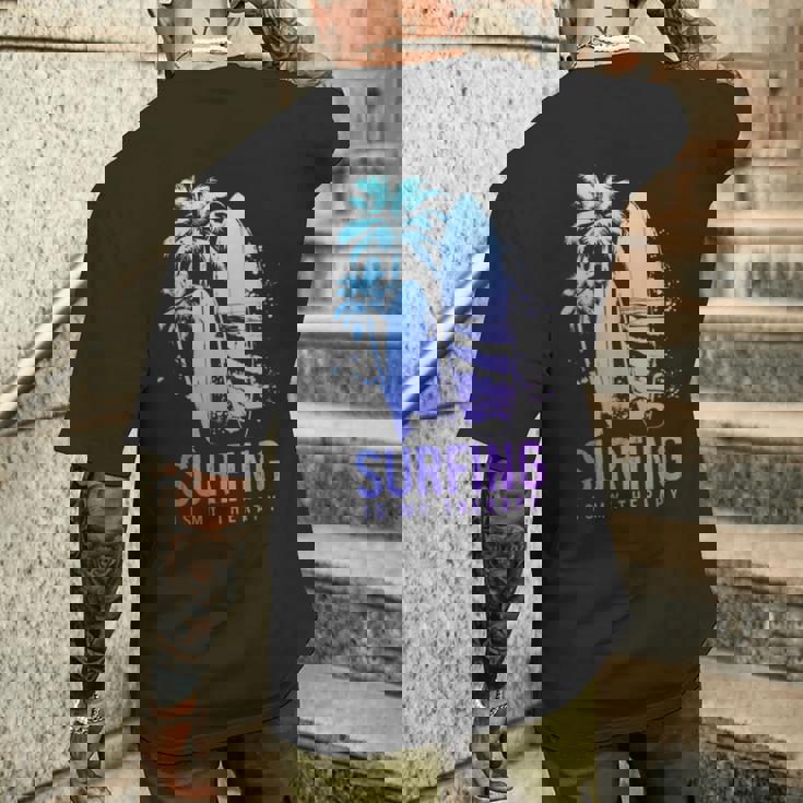 サーフィンセラピー ヴィンテージ サーフボード ヤシの木 ビーチサーファー メンズTシャツ バックプリント 彼への贈り物