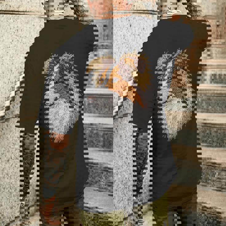 シェットランド・シープドッグ かわいい子犬の顔 犬好き ペット飼い主 メンズTシャツ バックプリント 彼への贈り物