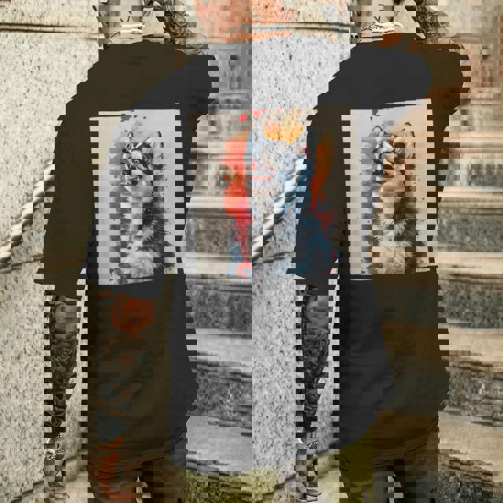 シベリアンハスキー子犬の笑いグラフィック。 メンズTシャツ バックプリント 彼への贈り物