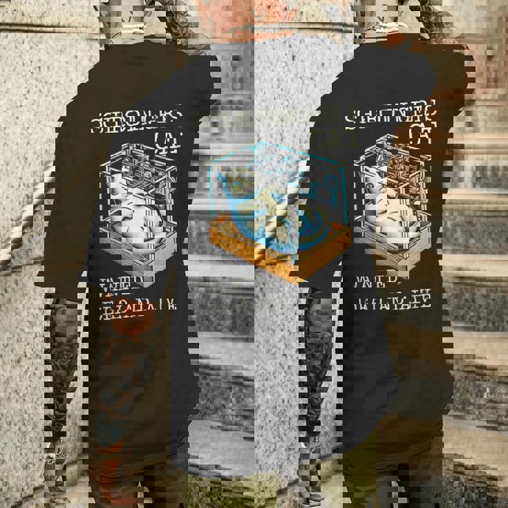 シュレディンガーの猫指名手配教授 科学物理教師 メンズTシャツ バックプリント 彼への贈り物