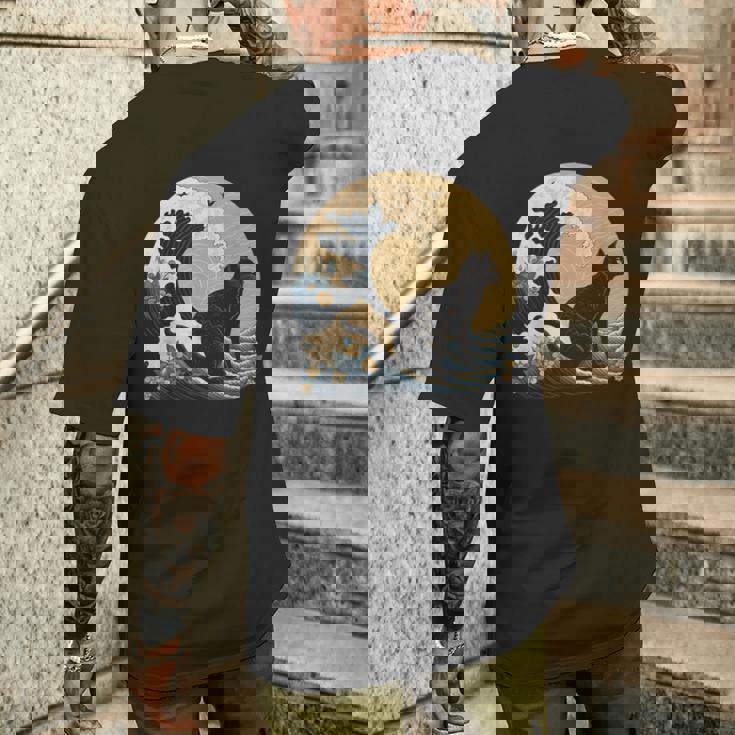 シュールレアリズム 日本画 黒猫 メンズTシャツ バックプリント 彼への贈り物