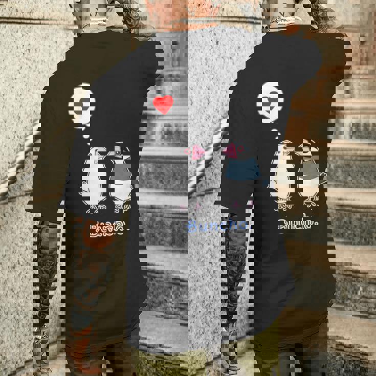 シロブンチョウ & サクラブンチョウ さん『ハート』フキダシ 白文鳥 桜文鳥【どうぶつフレンズ】動物 イラスト メンズTシャツ バックプリント 彼への贈り物