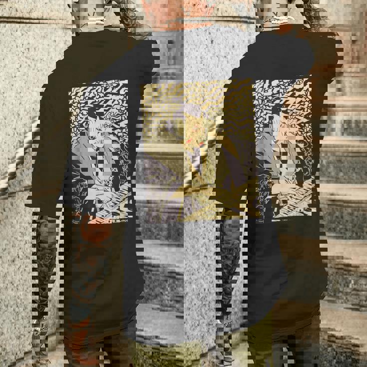 シンセサイザー テクノ 音楽 面白い サムライ シンセサイザー メンズTシャツ バックプリント 彼への贈り物