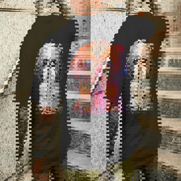 シーズー ボバティー バブルティー アニメ カワイイ 犬 メンズTシャツ バックプリント 彼への贈り物