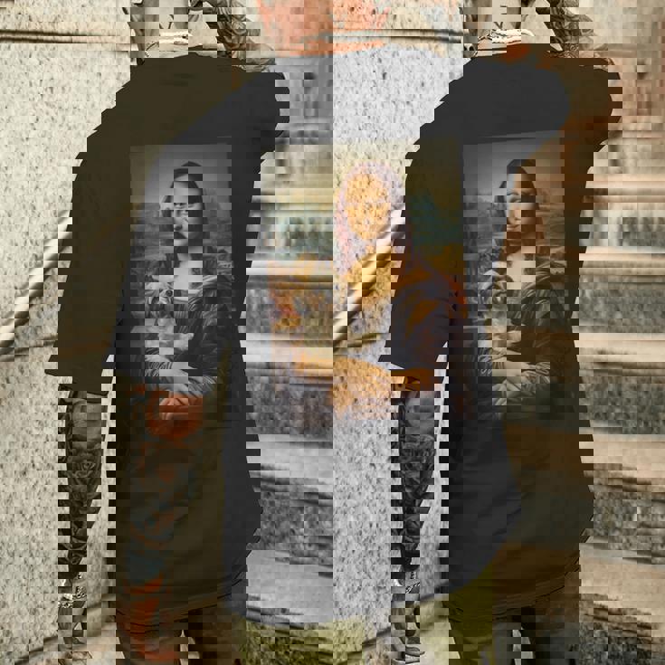 シーズー モナリザ 絵画 アート 犬 ママ お父さん メンズTシャツ バックプリント 彼への贈り物