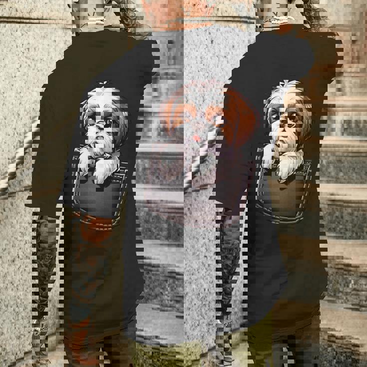 シーズーインポケット シーズー犬好き メンズTシャツ バックプリント 彼への贈り物