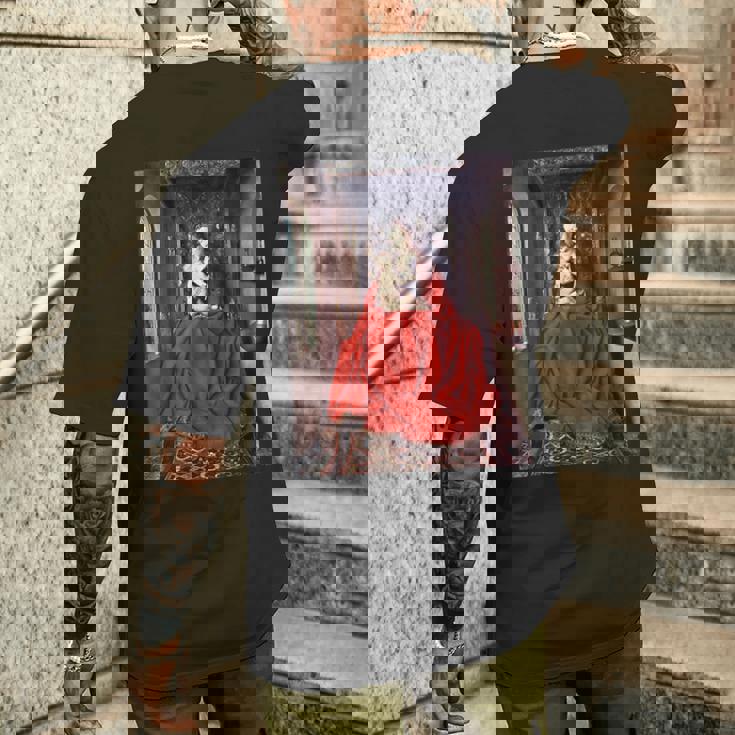 ジャン・ファン・エイク作 ルッカ・マドンナ 1436 メンズTシャツ バックプリント 彼への贈り物