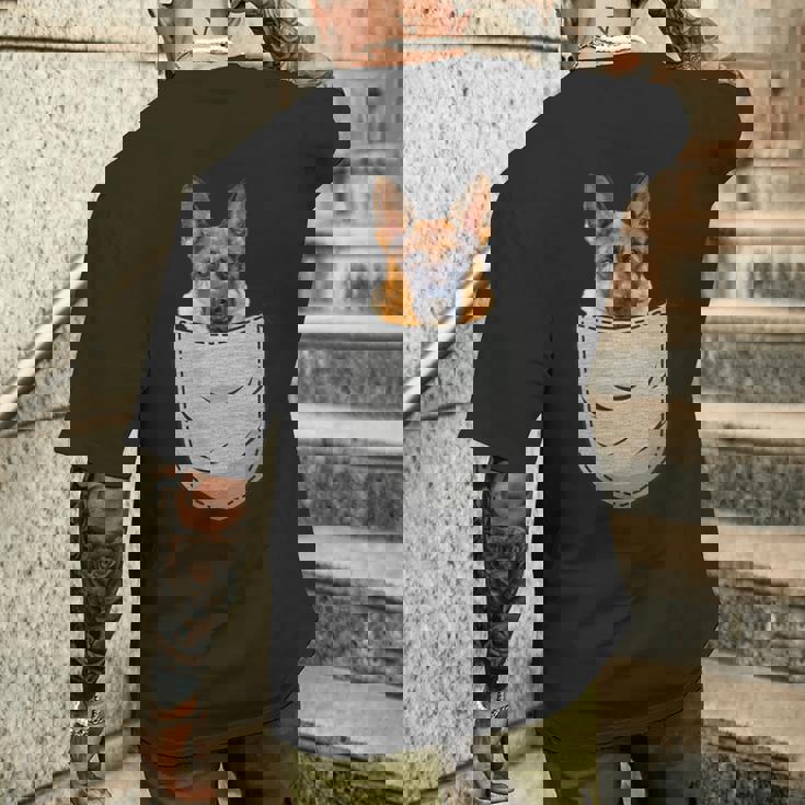 ジャーマンシェパード 犬の胸ポケット 犬の飼い主用 メンズTシャツ バックプリント 彼への贈り物