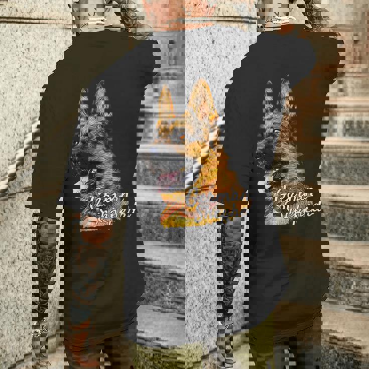 ジャーマンシェパード犬 愛国的なジャーマンシェパード警察犬 メンズTシャツ バックプリント 彼への贈り物