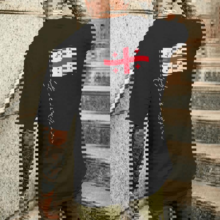 ジョージア シグネチャー フラッグ ポール エレガント 愛国的 ジョージア国旗 メンズTシャツ バックプリント 彼への贈り物