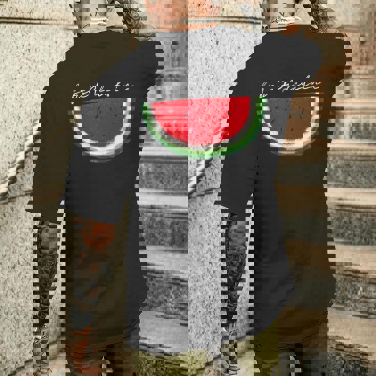スイカ パレスチナ国旗 連帯 パレスチナ フリー メンズTシャツ バックプリント 彼への贈り物