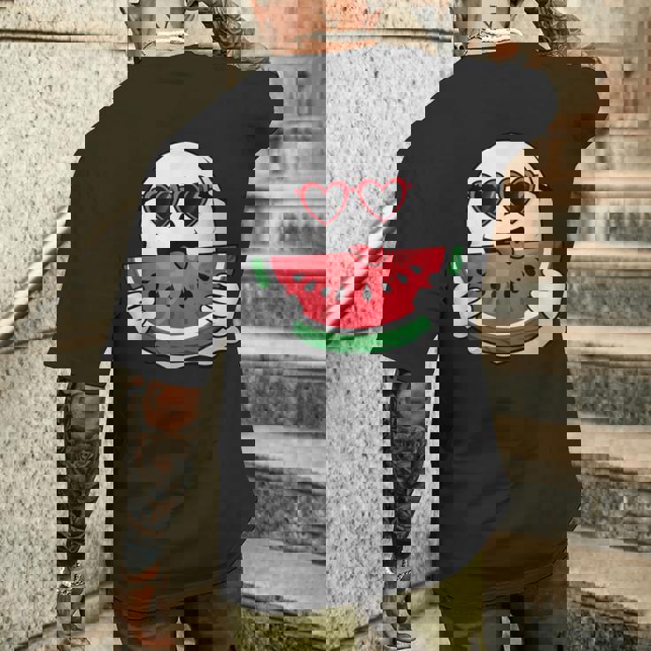 スイカを食べるかわいい幽霊 サマーウィーン ハロウィンコスチューム メンズTシャツ バックプリント 彼への贈り物