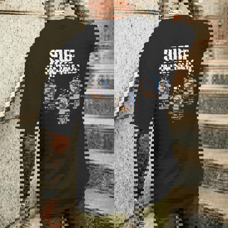 スキューバハンドシグナル 面白い スキューバダイビング メンズTシャツ バックプリント 彼への贈り物