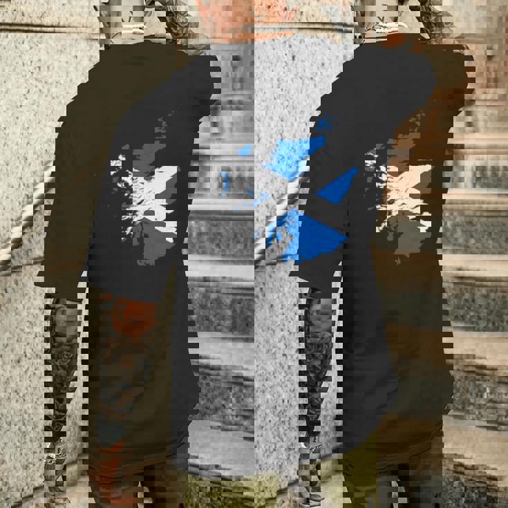 スコットランドの地図と旗の胸のロゴ スコットランドのお土産 メンズTシャツ バックプリント 彼への贈り物