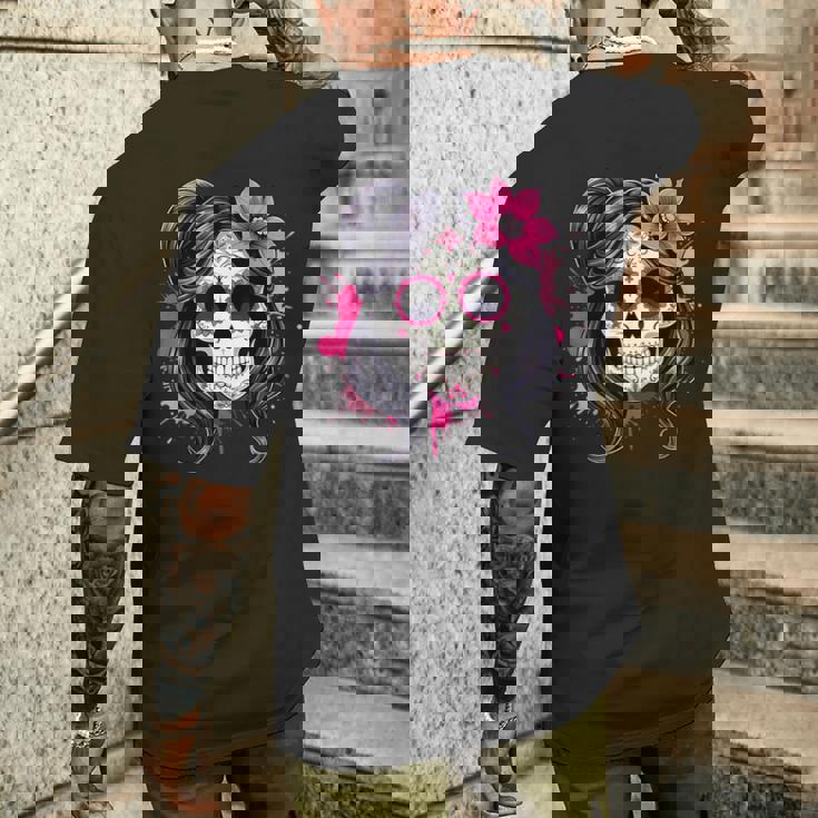 スタイリッシュなマゼンタ サクラ ムエルテ スカルデザイン Dia De Los Muertos メンズTシャツ バックプリント 彼への贈り物