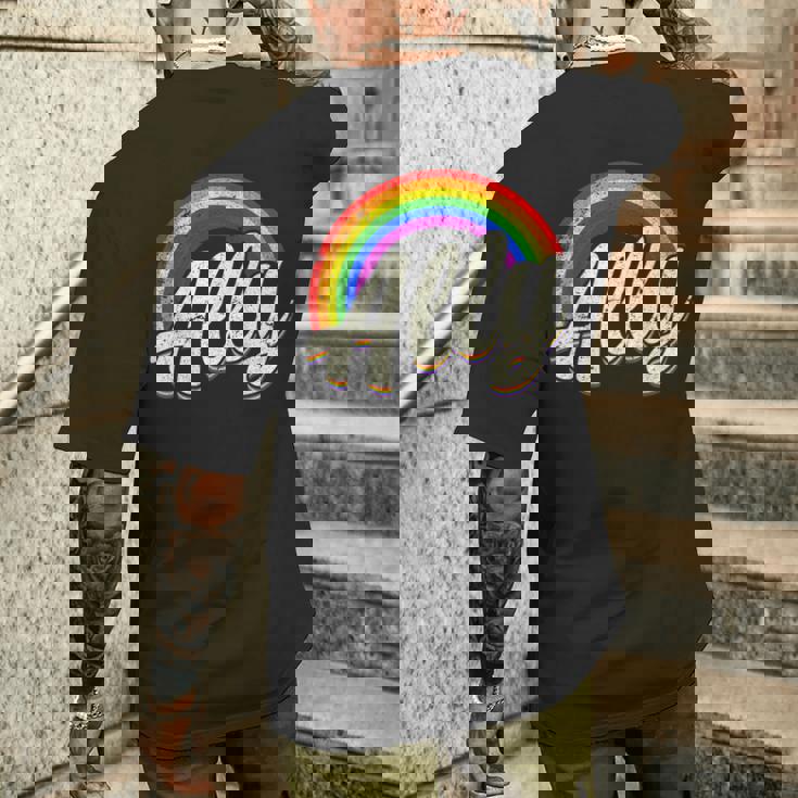 ストレートの味方、レインボーカラー、Lgbtプライド メンズTシャツ バックプリント 彼への贈り物