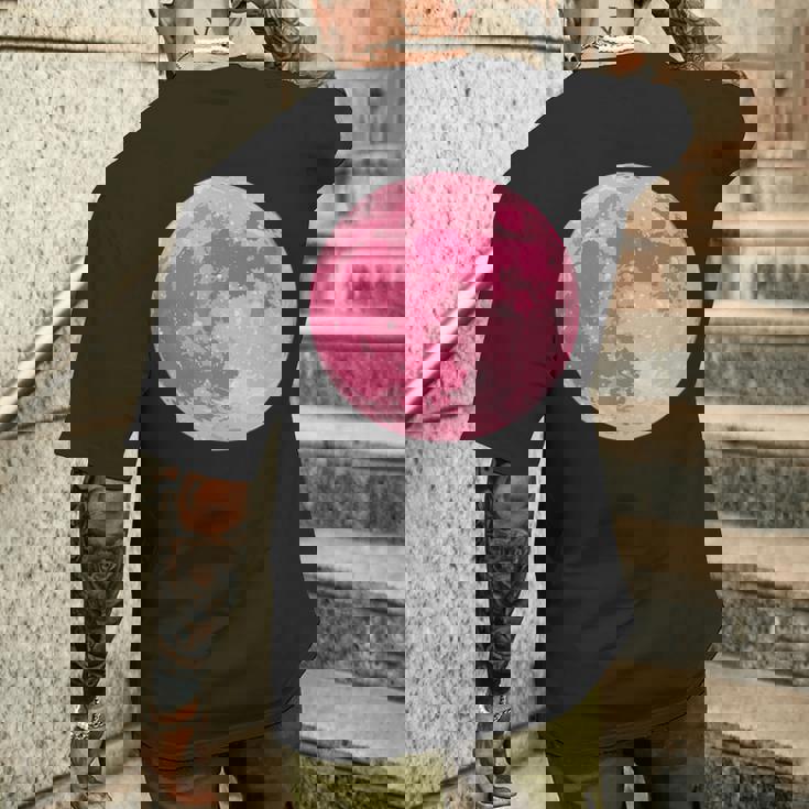 ストロベリームーンデザイン 満月 かわいいピンクムーン メンズTシャツ バックプリント 彼への贈り物