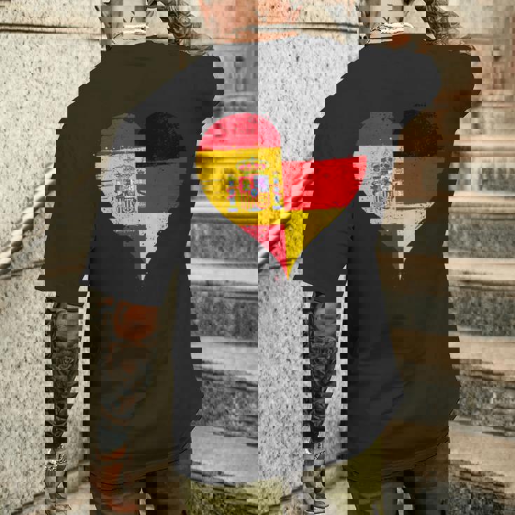 スペインとドイツのハーフaのかっこいい国旗 スペイン ドイツの国旗 Pain German Flag メンズTシャツ バックプリント 彼への贈り物