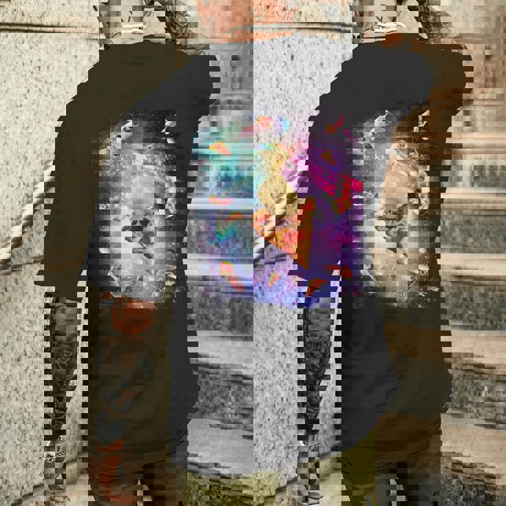 スペースレーザーアヒル食べるピザ、ギャラクシーダック。 メンズTシャツ バックプリント 彼への贈り物