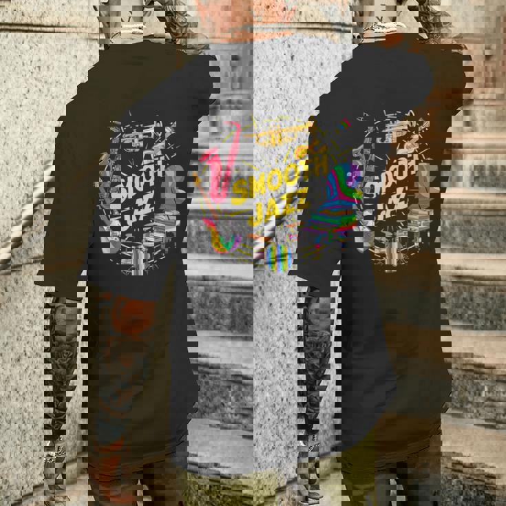 スムースジャズ カラフル 楽器 アート メンズTシャツ バックプリント 彼への贈り物