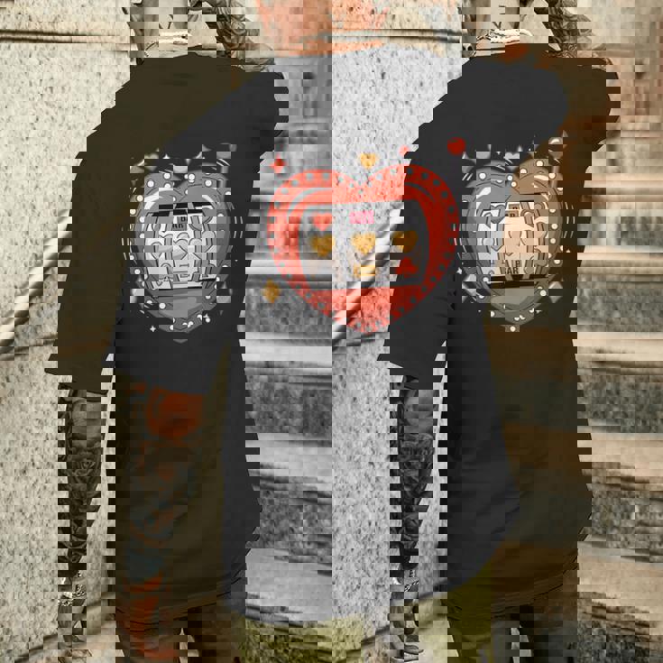 スロットマシンハートジャックポットカジノギャンブル愛好家 メンズTシャツ バックプリント 彼への贈り物