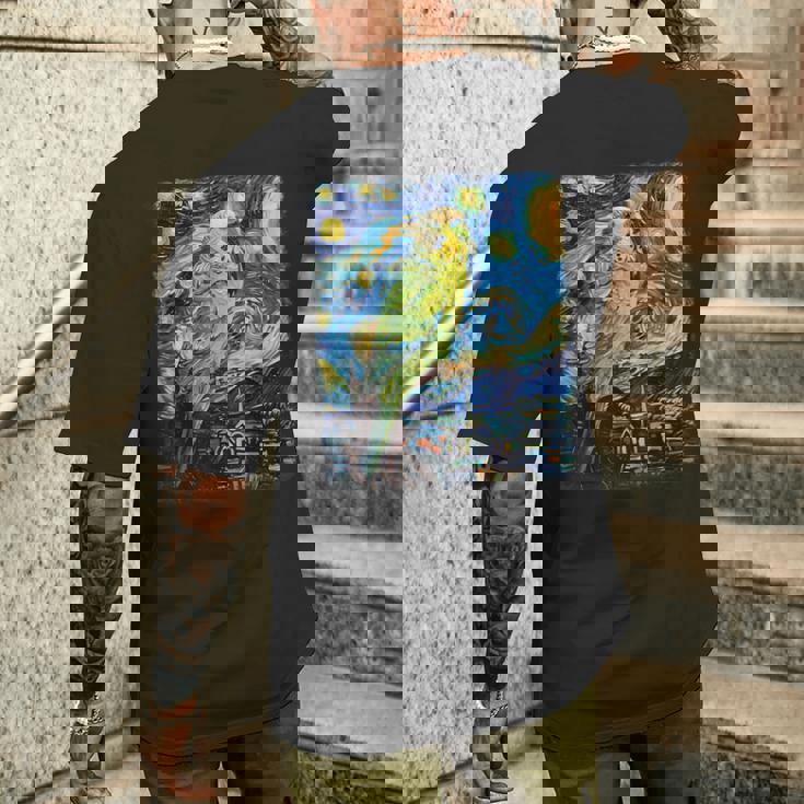 セキセイインコ オウム 鳥 星月夜 絵画 メンズTシャツ バックプリント 彼への贈り物