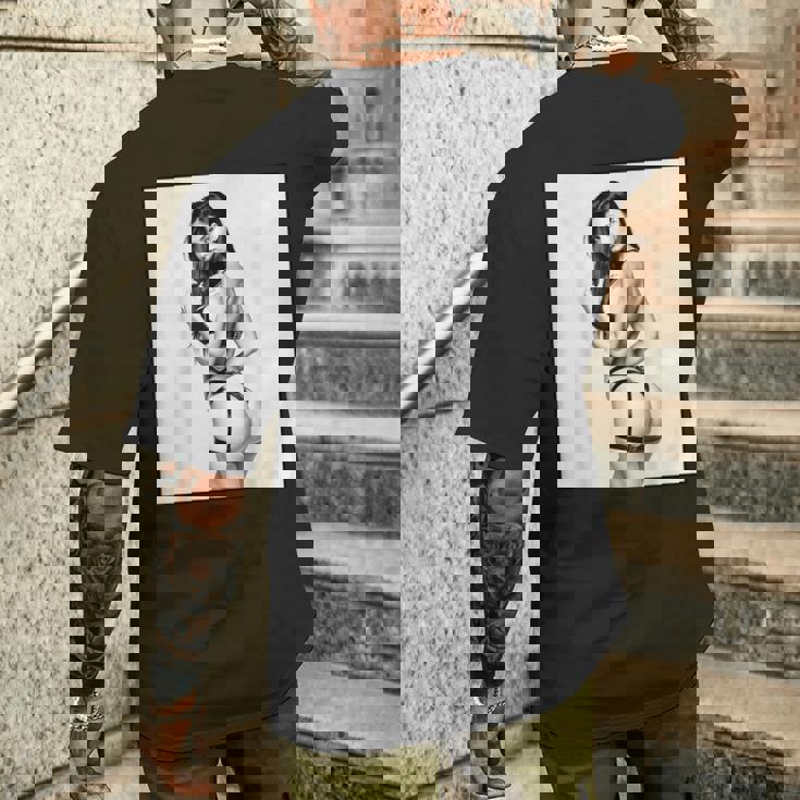 セクシーガールグラフィックtシャツ セクシーブルネットピンナップガール B&W メンズTシャツ バックプリント 彼への贈り物