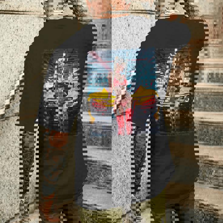 セクシーガールグラフィックtシャツ セクシーブロンドビキニモデル&車 メンズTシャツ バックプリント 彼への贈り物