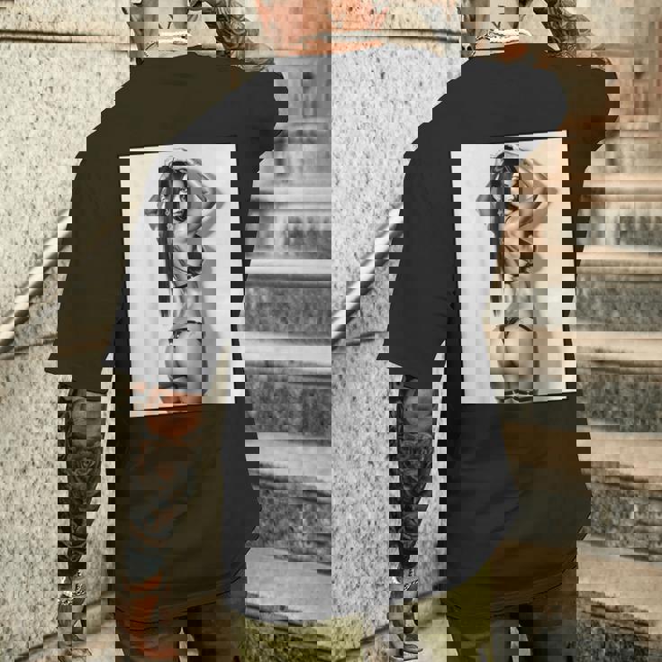 セクシーガールグラフィックtシャツ セクシーブルネットブーティーガール 3インチ B&W メンズTシャツ バックプリント 彼への贈り物