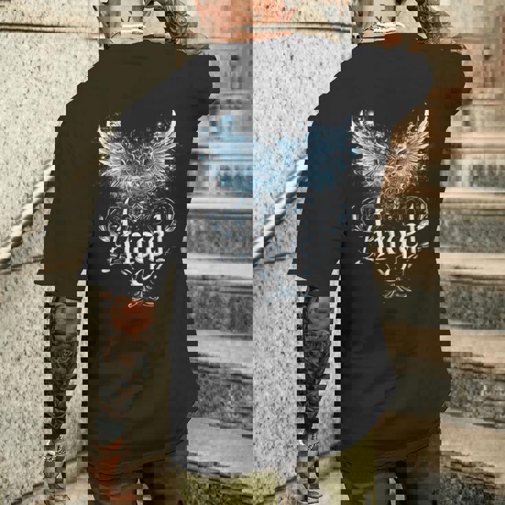 セラフィンの翼で昇天する天使のデザイン メンズTシャツ バックプリント 彼への贈り物