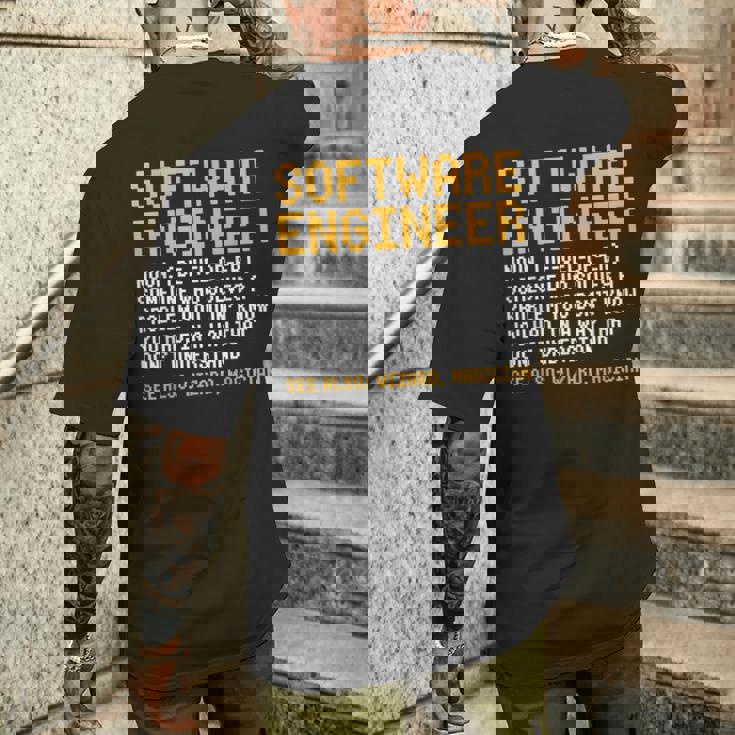 ソフトウェアエンジニア定義面白いコンピュータサイエンスジョーク メンズTシャツ バックプリント 彼への贈り物