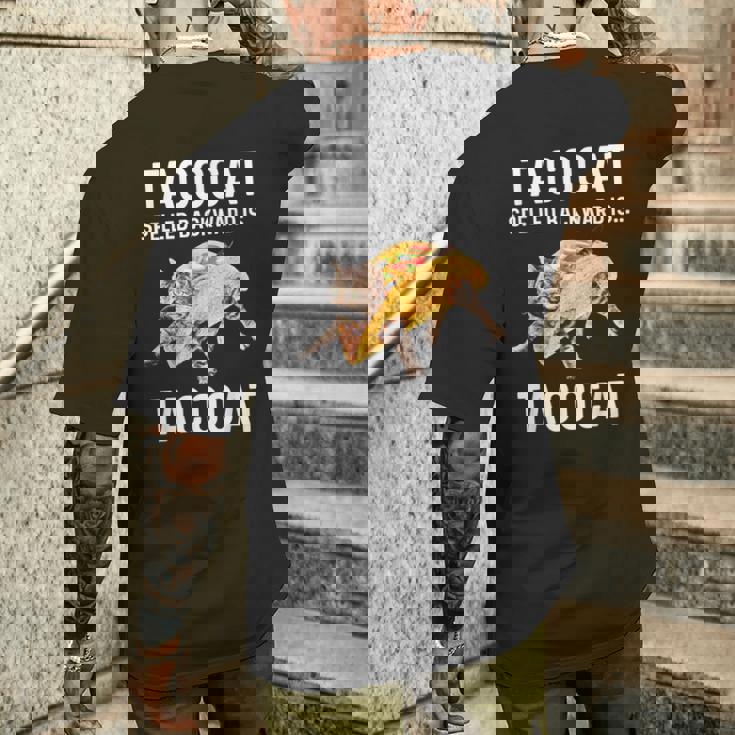 タコキャットは後ろ向きに綴られたタコキャット 愛猫とタコス メンズTシャツ バックプリント 彼への贈り物