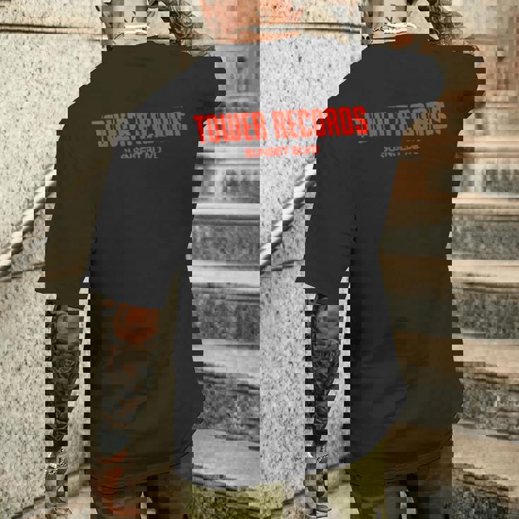 タワーレコード レトロ サンセット ブルバード ビンテージ音楽 ハリウッド メンズTシャツ バックプリント 彼への贈り物