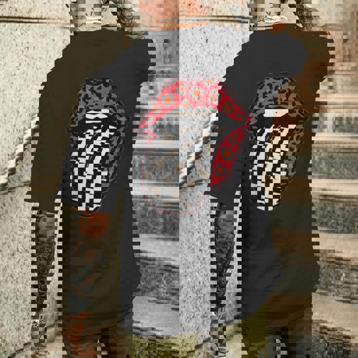 チェック 舌 赤 ヒョウ 唇 レース メンズTシャツ バックプリント 彼への贈り物