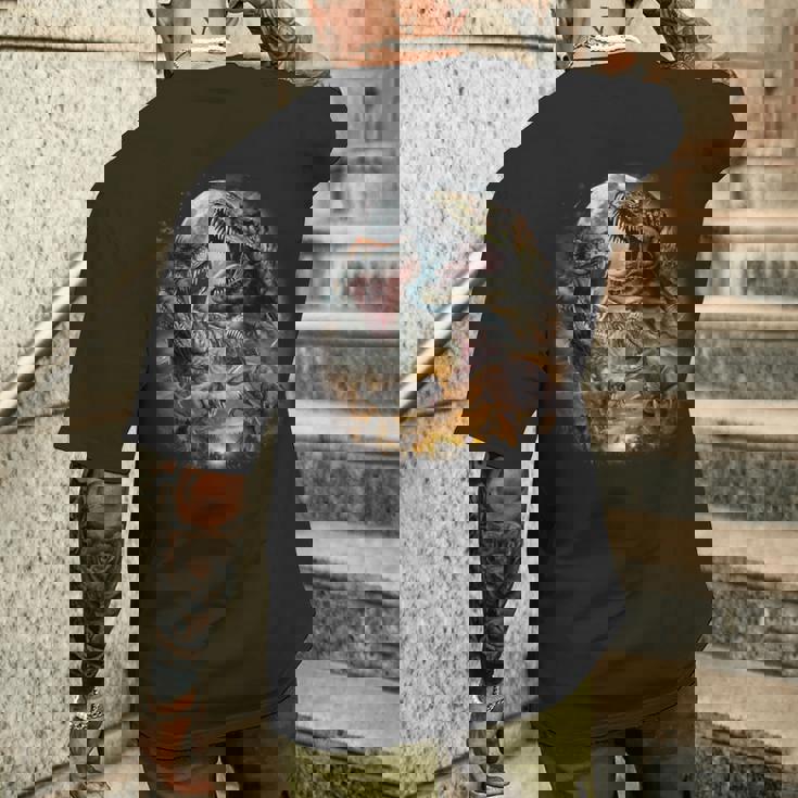 ティラノサウルス レックス 恐竜 先史時代の満月 メンズTシャツ バックプリント 彼への贈り物