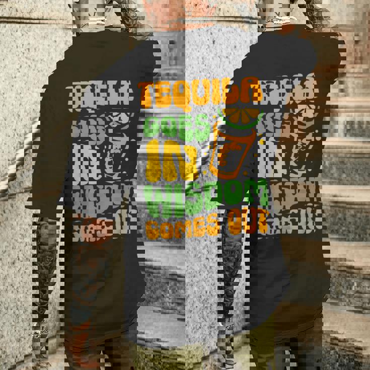 テキーラが知恵を生む 酒飲み ドリンク 飲酒 テキーラ メンズTシャツ バックプリント 彼への贈り物