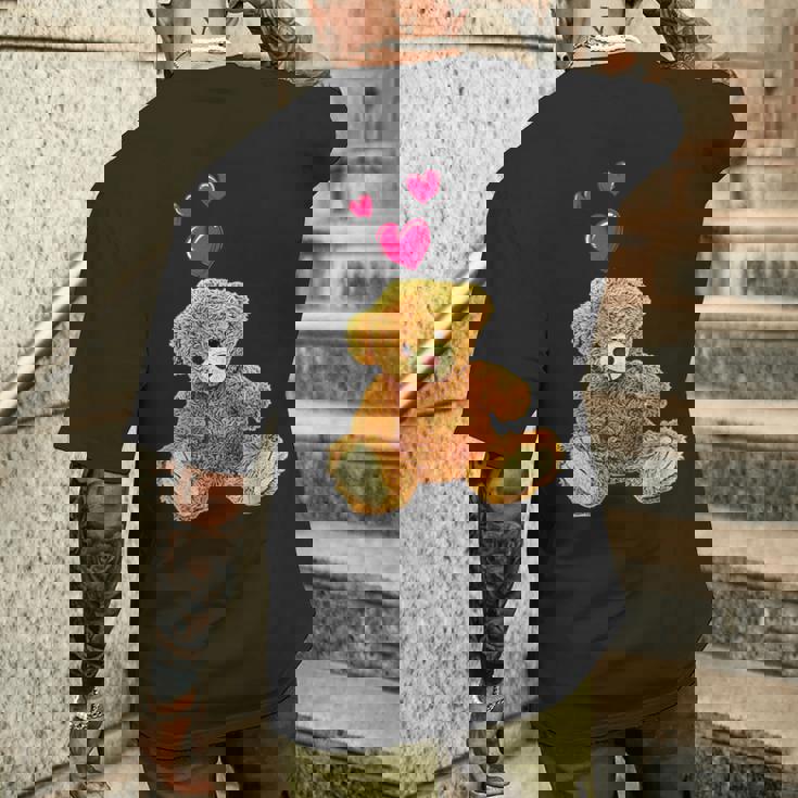 テディベアとハートのかわいいテディベアモチーフ メンズTシャツ バックプリント 彼への贈り物