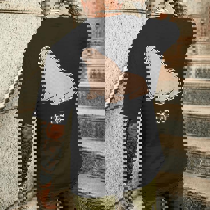 トド《ビッグ プリント》【どうぶつフレンズ】海・水族館の生き物 ゆるくてかわいい キャラクター イラスト メンズTシャツ バックプリント 彼への贈り物